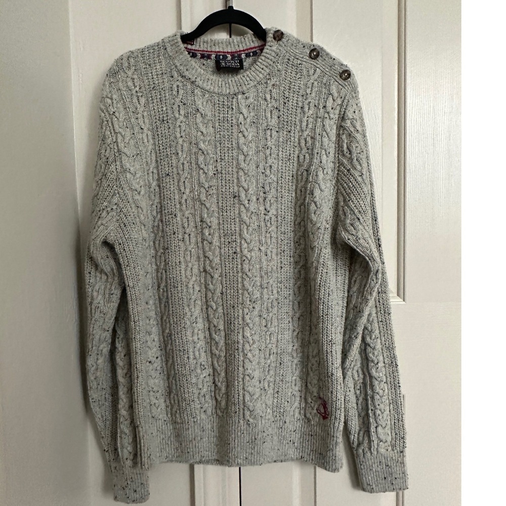 Scotch Soda Amsterdam Mens‎ Cable Knit Sweater Crew Neck Speckled Grey Size L